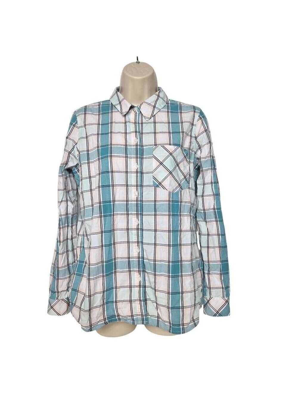 Croft & Barrow Small Teal Plaid Button Up Shirt